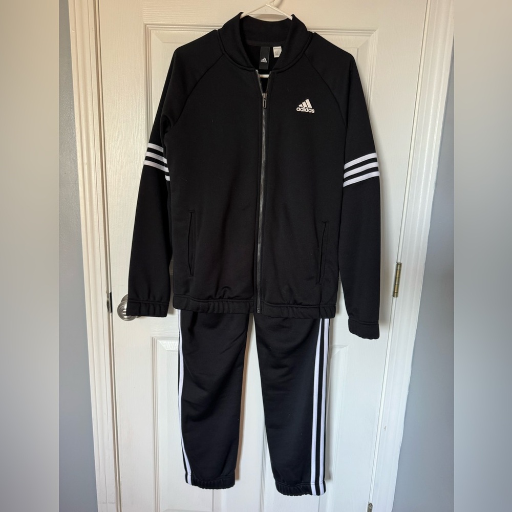 adidas Woman’s Black Track Jacket and Pants with White Three-Stripes